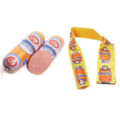 غلاف النقانق المطبوع من نوع flexography الحيوي غلاف البلاستيك المدخن للنقانق